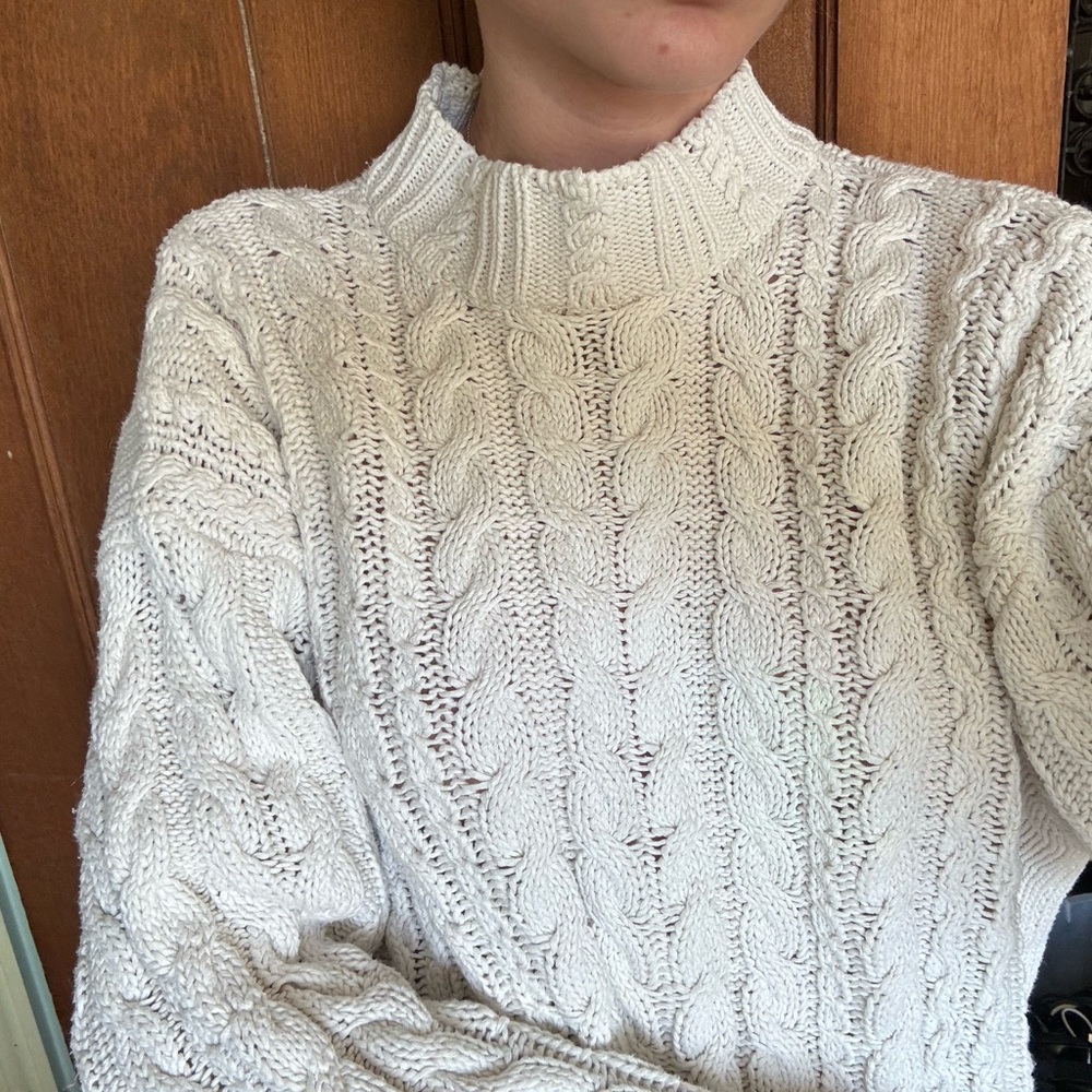 Cable Knit Mock Neck Sweater - Cream